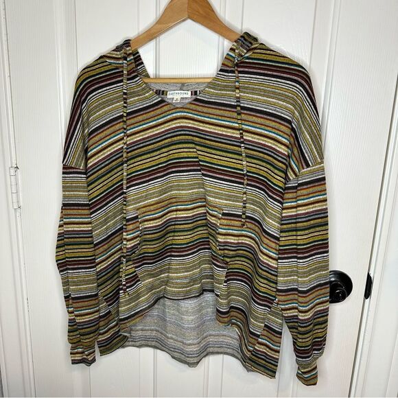 Earthbound Yellow Green White Striped Pullover Hoodie Sz S Mermaid Bonfire Boho - Picture 1 of 8